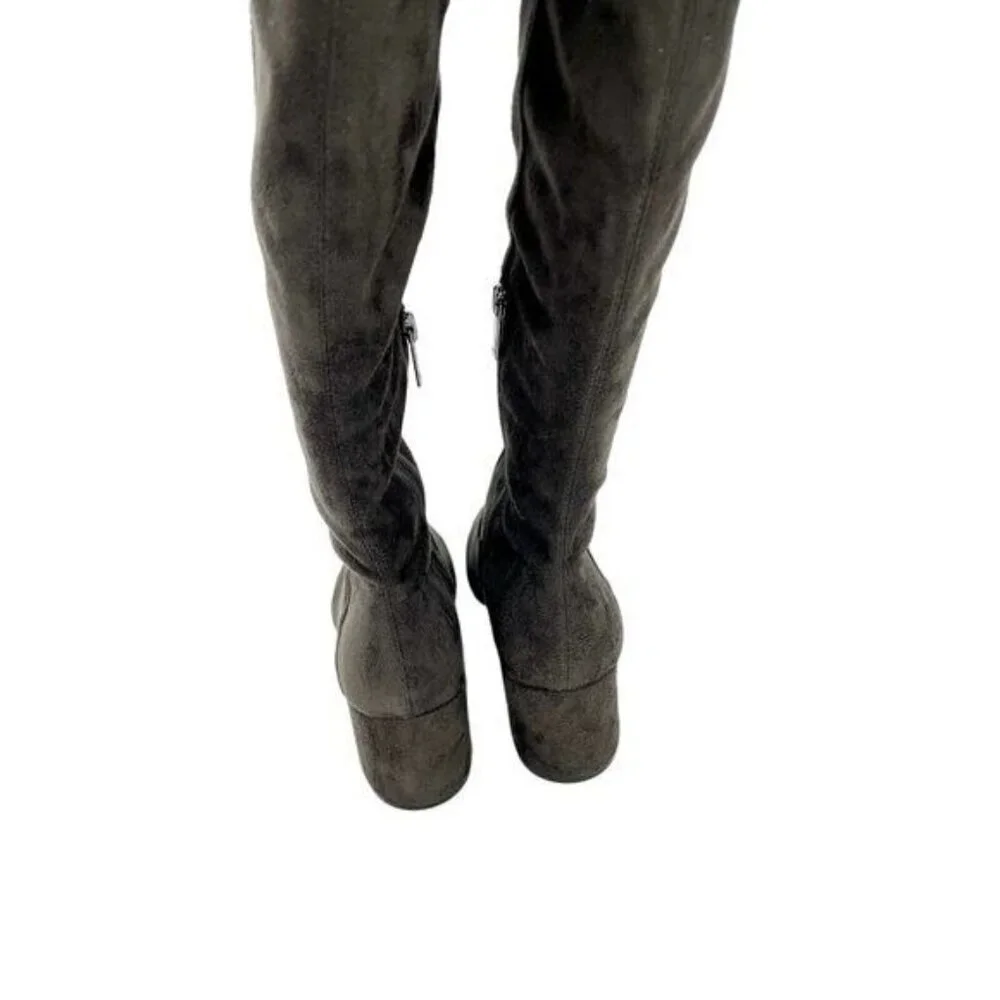 MARC FISHER Jayne Grey Fabric Faux Suede Over the Knee Boots SZ 9 NEW